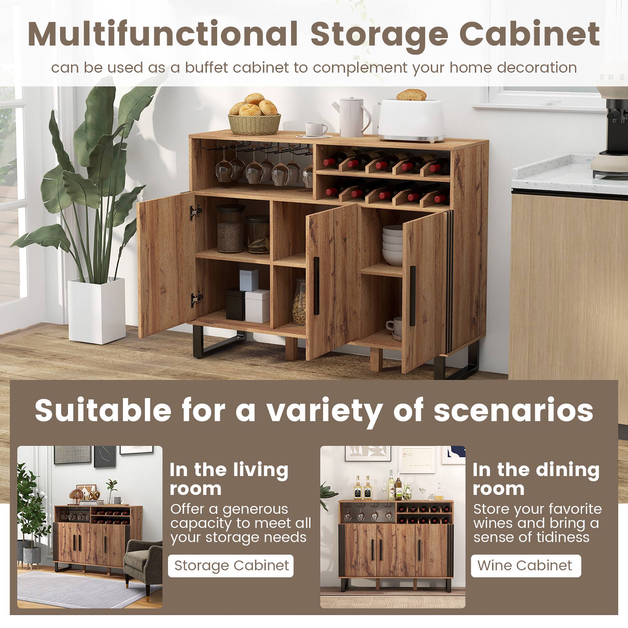 Multifunctional Storage Cabinet can be used as a buffet cabinet to complement your home decoration. Suitable for a variety of scenarios:

- In the living room: Offer a generous capacity to meet all your storage needs.
- In the dining room: Store your favorite wines and bring a sense of tidiness.
