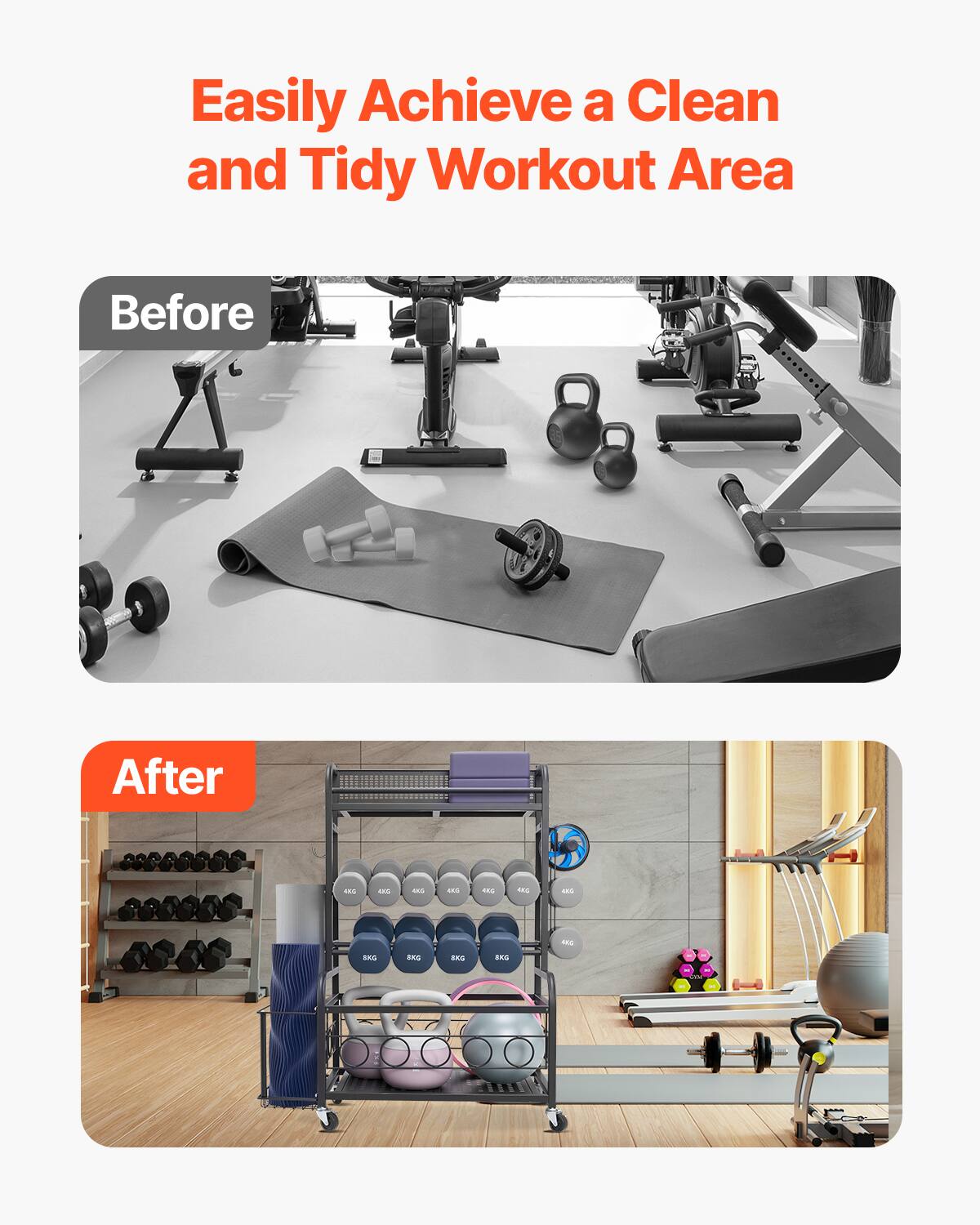 Easily Achieve a Clean and Tidy Workout Area

Before

After