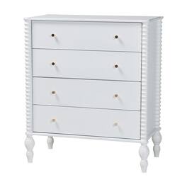 Baxton Studio - Callison Spindle Chest - 4-Drawer Farmhouse Vertical Cabinet with Turned Accents for Bedroom - White