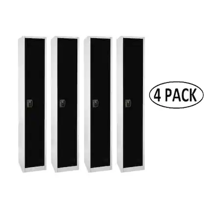 Front. AdirOffice - Storage Locker 629-Series 72" H 1-Tier Steel Key Lock 2-Shelf Locker with Key Lock, 4/Pack - Black.
