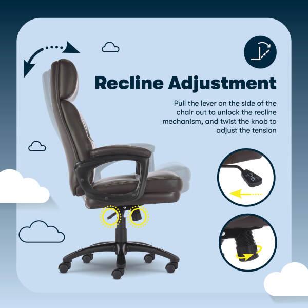 Recline Adjustment  
Pull the lever on the side of the chair out to unlock the recline mechanism, and twist the knob to adjust the tension.