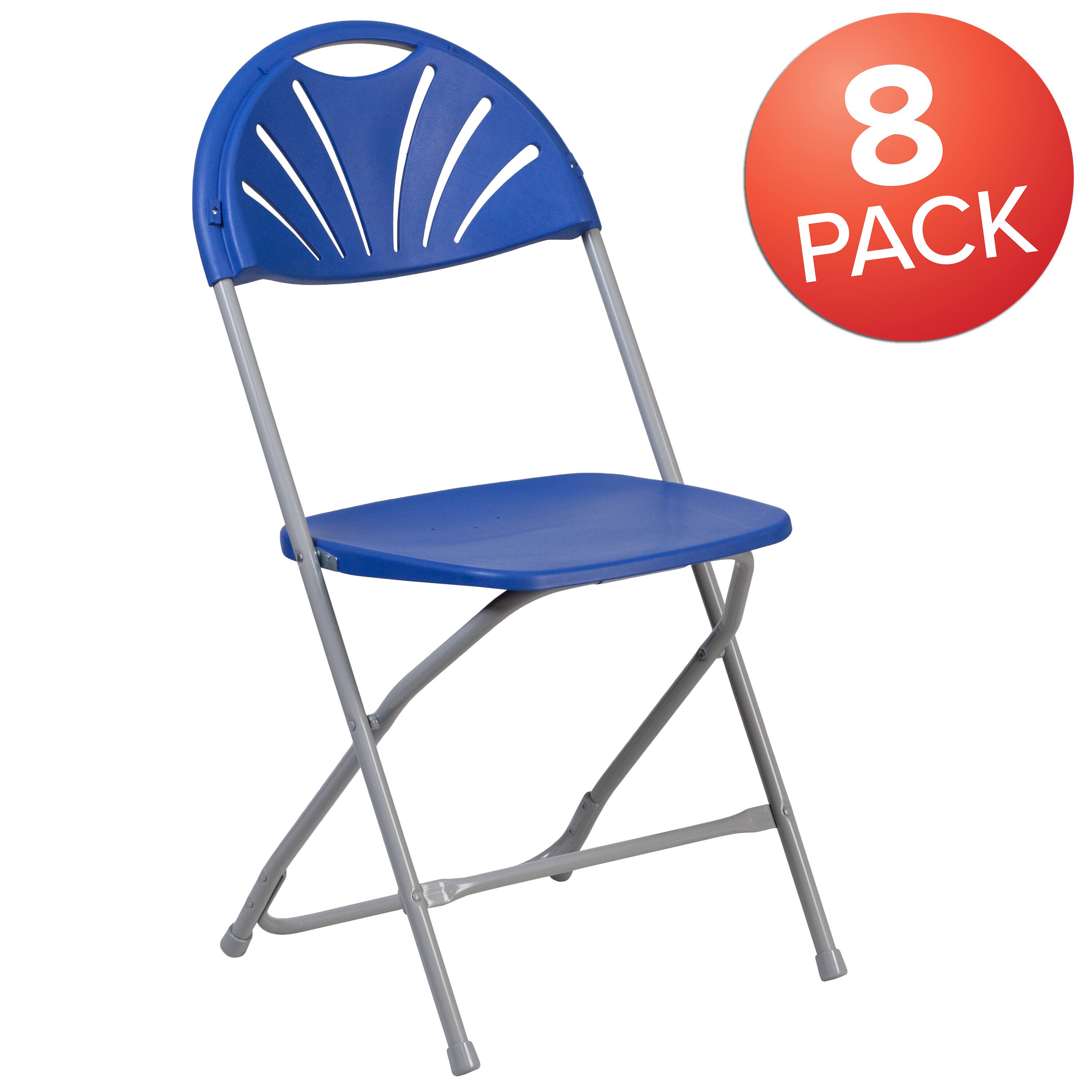 Alt View 1. Emma + Oliver - 8 Pack Wedding/Event Stackable Fan Back Plastic Folding Chair - Blue.