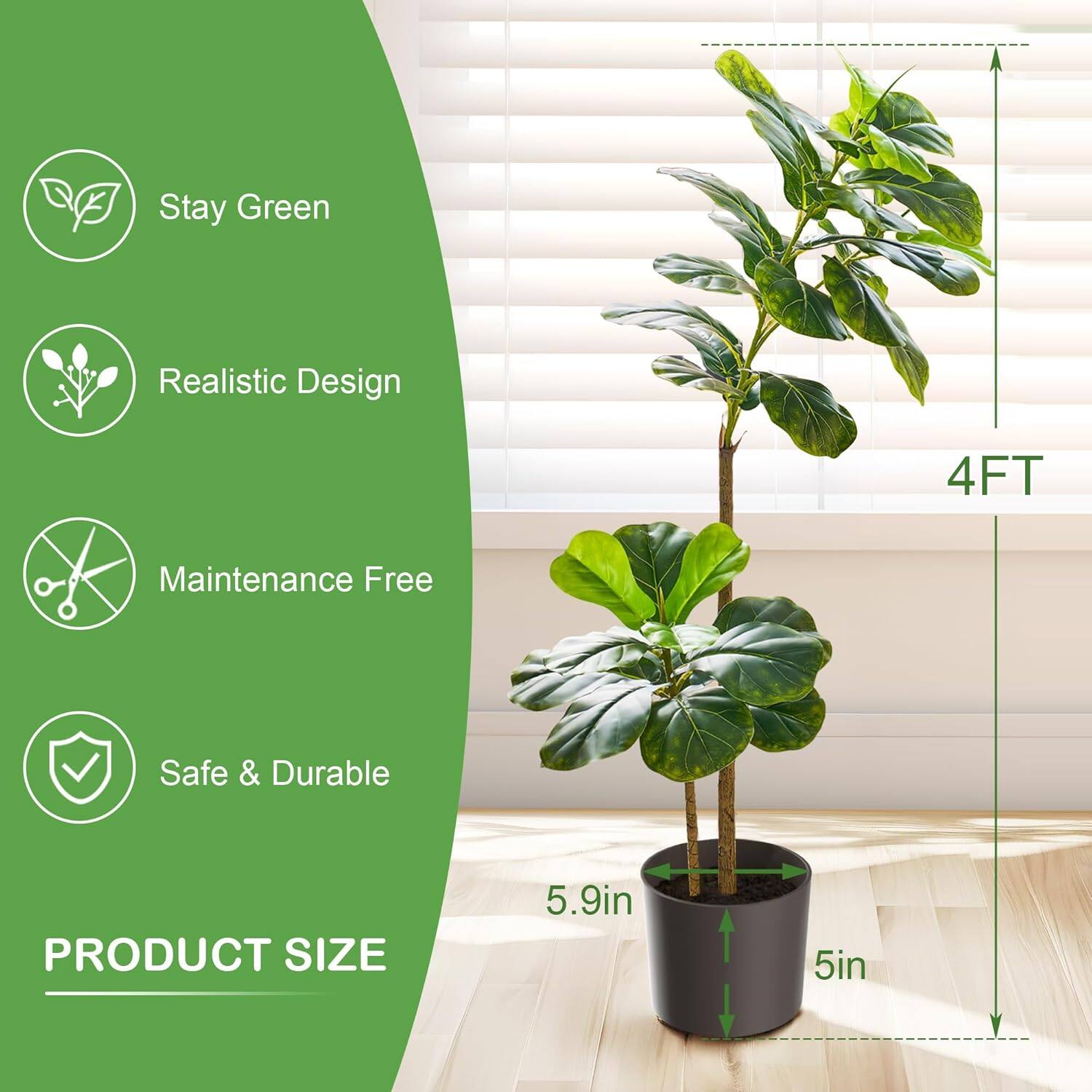 Stay Green  
Realistic Design  
Maintenance Free  
Safe & Durable  

PRODUCT SIZE  
4FT  
5.9in  
5in
