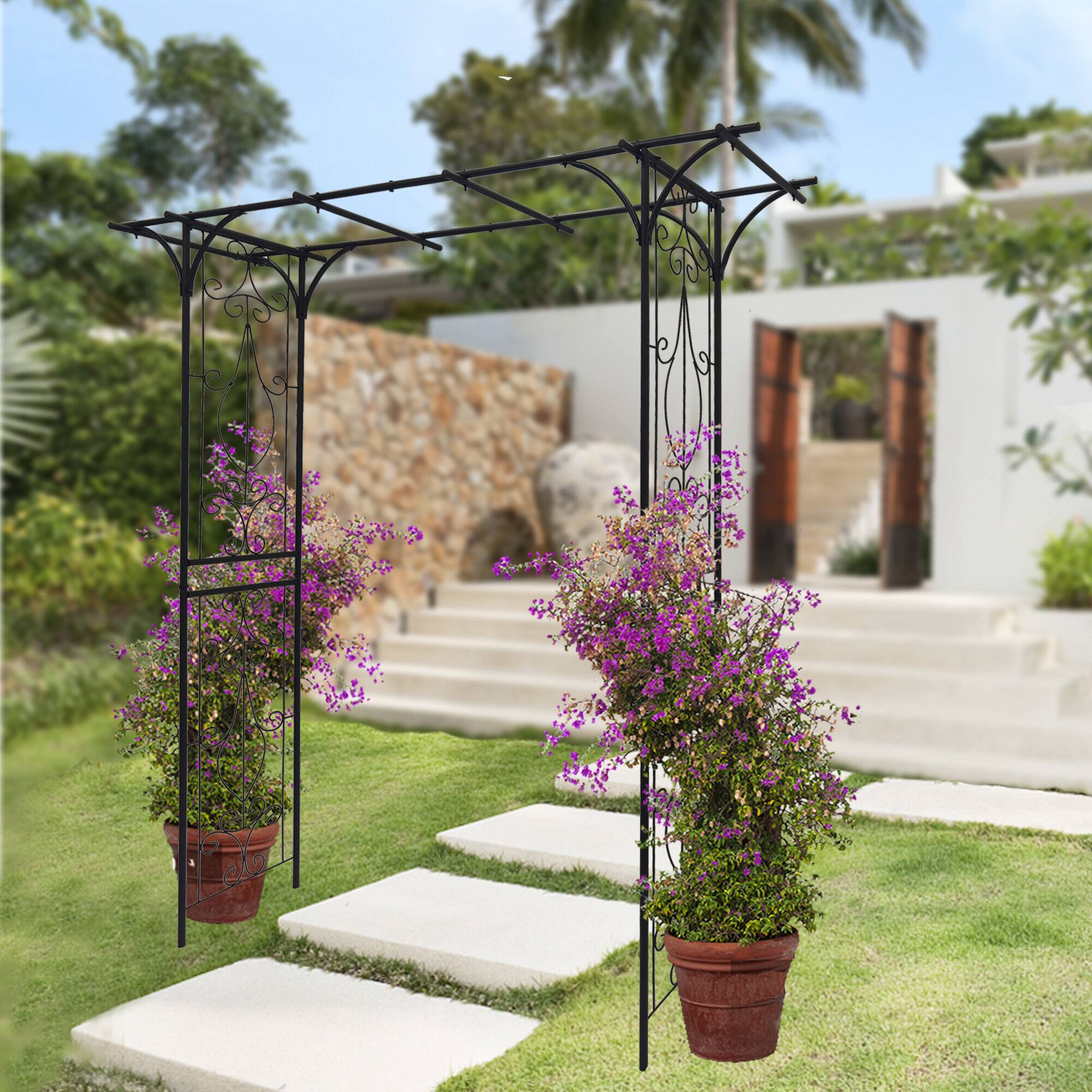 Alt View 4. Loheer - 6.69 x 1.71 x 6.76 ft Metal Garden Arch Plant Support Trellis for Outdoor Wedding Garden - Black.