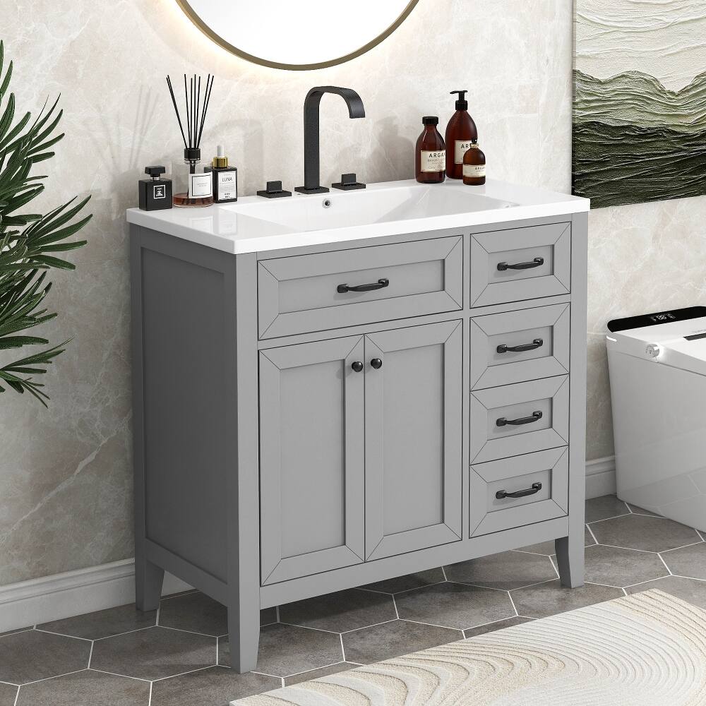 Loheer 36 inch bathroom vanity with sink Grey Freestanding Cabinet Gray ...