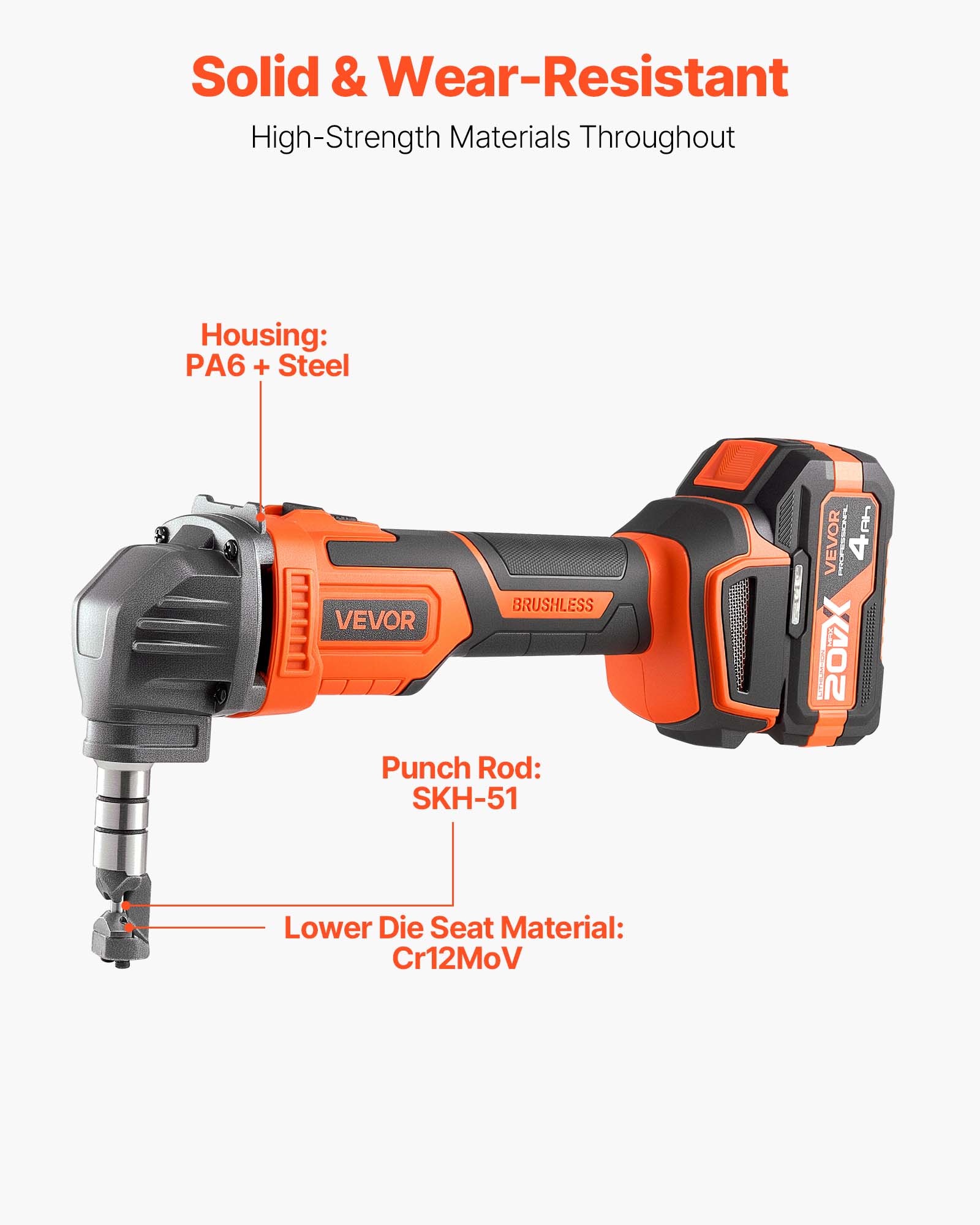 Solid & Wear-Resistant  
High-Strength Materials Throughout  

Housing:  
PA6 + Steel  

Punch Rod:  
SKH-51  

Lower Die Seat Material:  
Cr12MoV