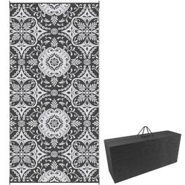 HTUTWOO - 9' x 18' Portable Outdoor Camping Carpet Mat - Reversible Plastic Straw Rug,Waterproof Large Mat,Foldable with Carry Bag - Grey White
