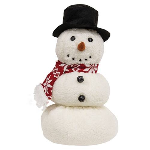Front. BreeBe - Stuffed Sherpa Snowman In Top Hat & Scarf - 15"H - White.