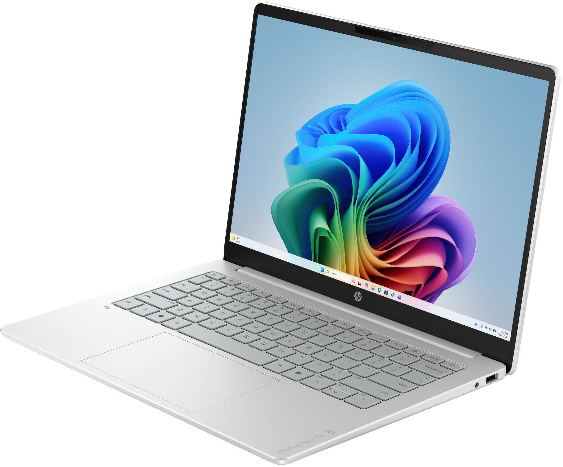 Alt View 11. HP - OmniBook 3 - 14" 2K Touchscreen Laptop - Snapdragon X - 16GB Memory - 512GB SSD - Copilot+ PC - Glacier Silver.