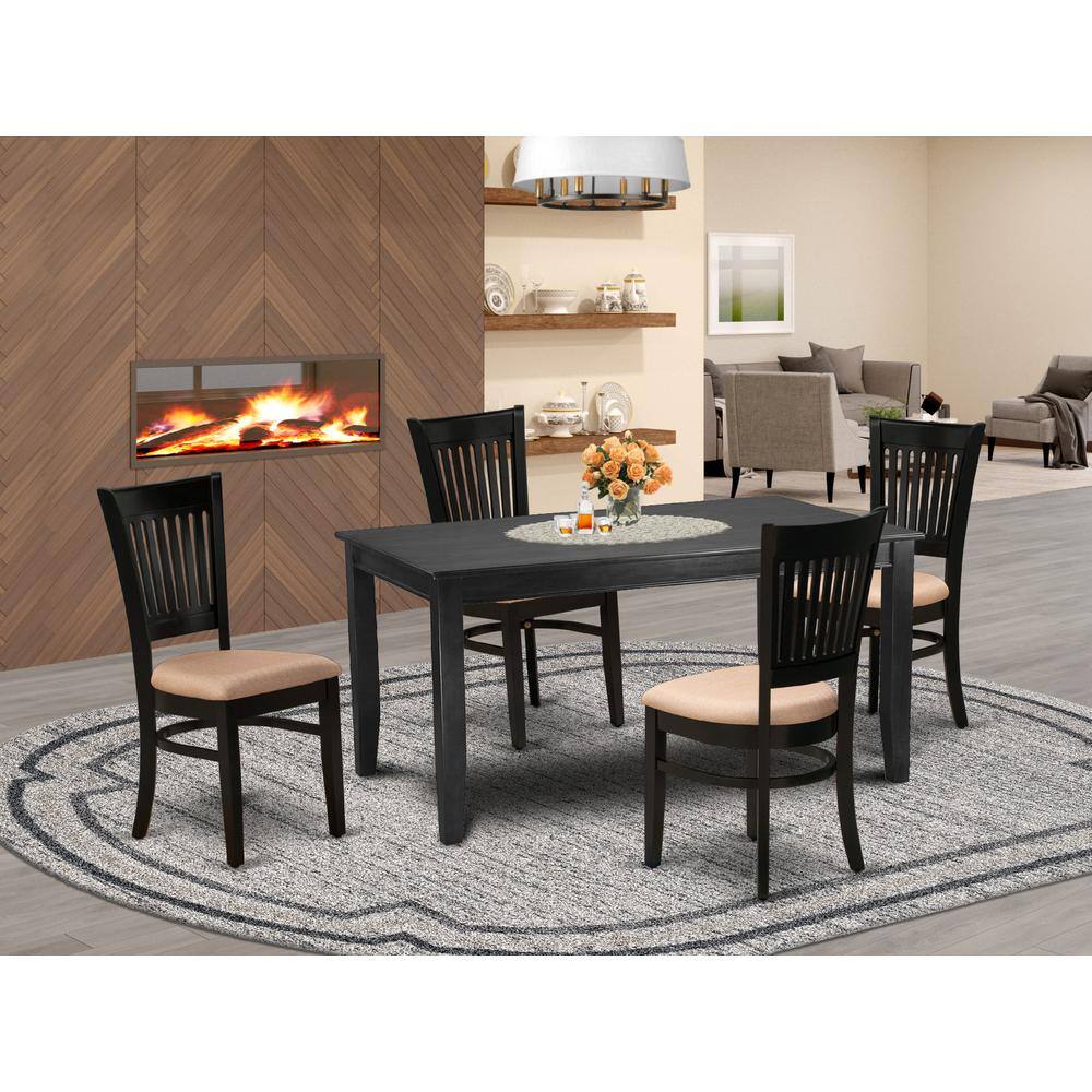 Back. East West Furniture - Dining Table- Dining Chairs - Brown.