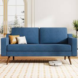 Dyonery - 65.4" Loveseat Sofa,Mid Century Modern Loveseat Couches for Living Room,Comfy Linen Sofa with Spring Cushion - Blue
