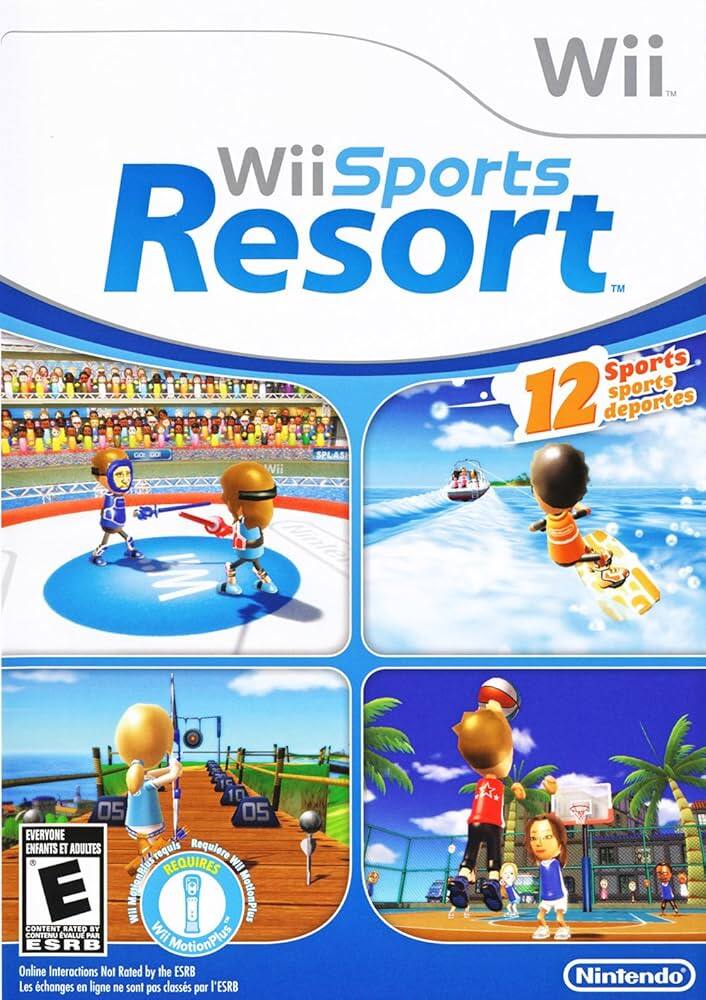 Wii. TM Wii Sports Resort TM Sports 12 sports deportes SPLASI  1C 10 05 05 EVERYONE ENFANTS ET ADULTES requis Requiore REQUIRES WIl E MotenRlust MotionPlus WHl CONTENT RATED BY Wii CONTENU EVALUE PAR ESRB MotionPlus Online Interactions Not Rated by the ESRB Les changes en ligne ne sont pas classs par I'ESRB Nintendo - E (Everyone)