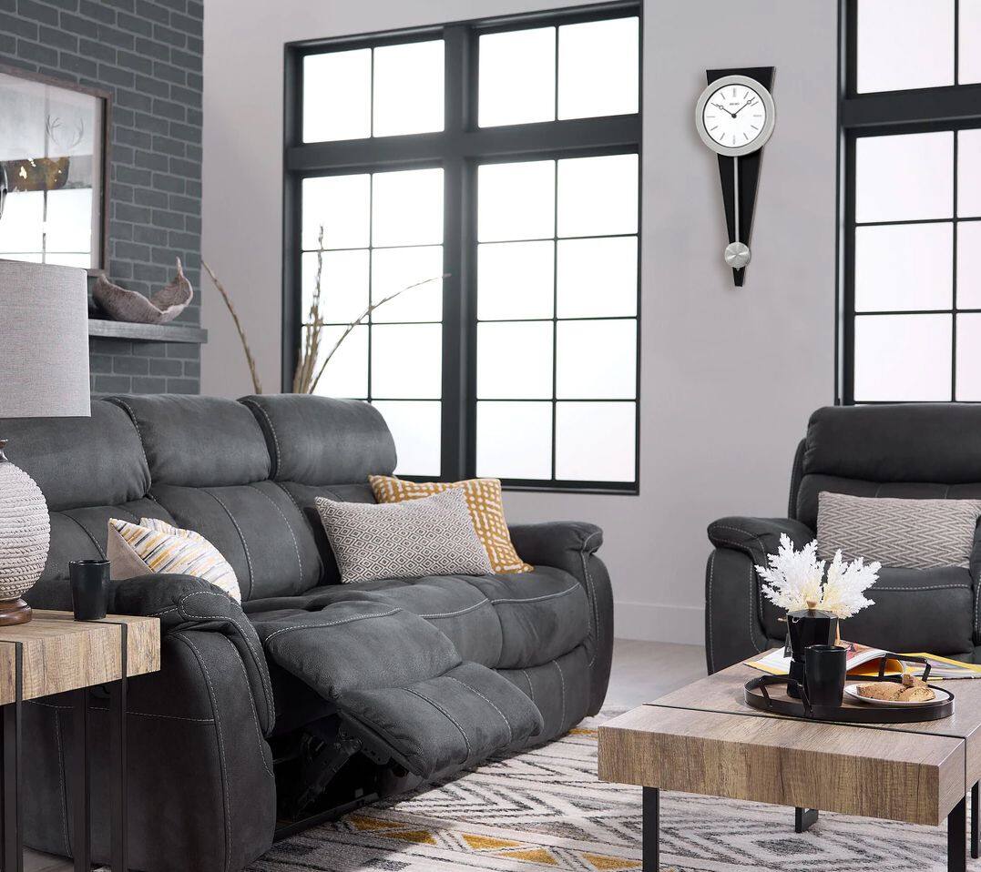 Alt View 1. Seiko - Seiko "Zing" Most Modern Art Clock with Pendulum 23", Gray & Black - Silver Tone Case On Black Solid Wooden Base.