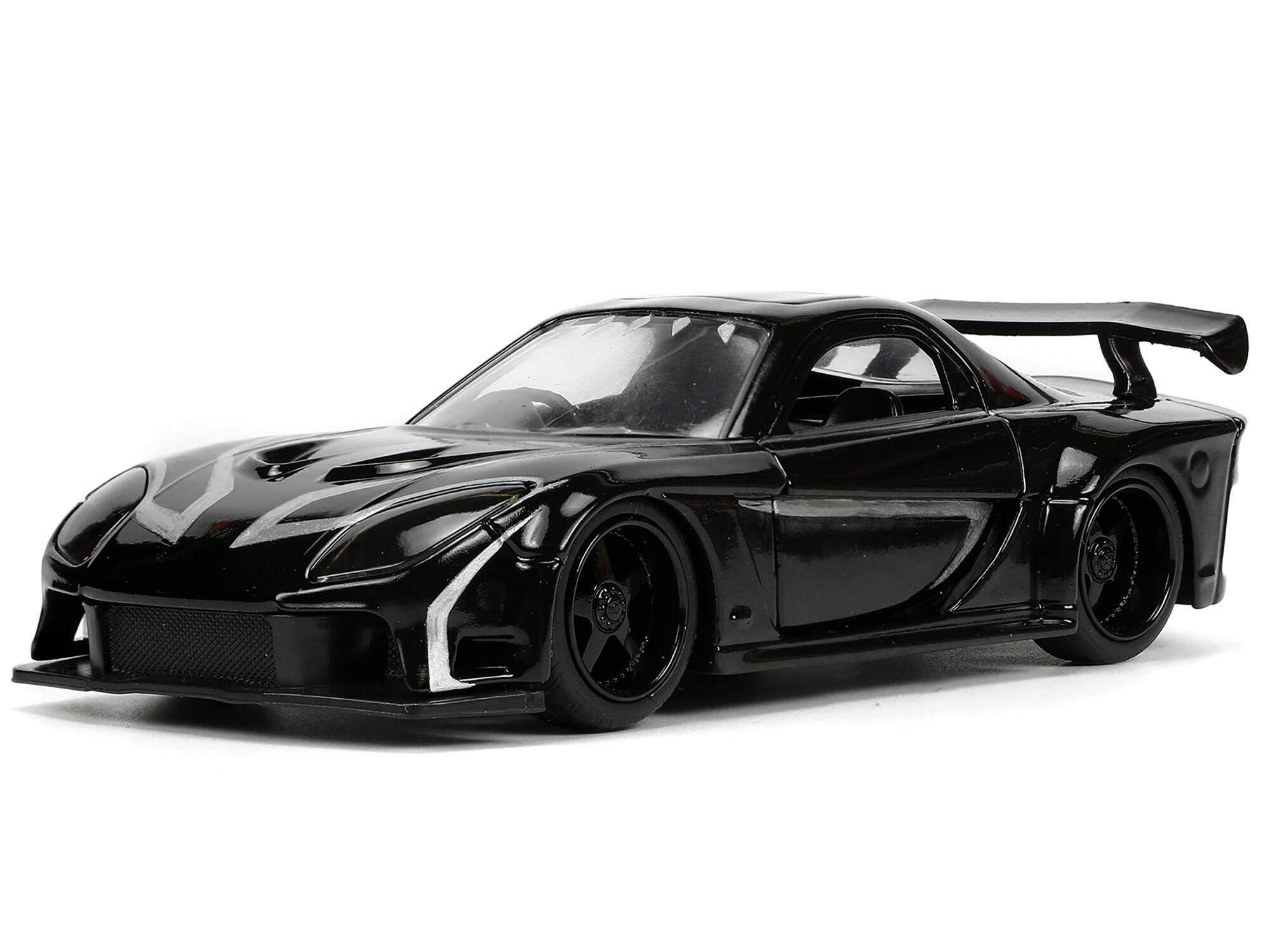 Alt View 1. Jada - 1995 Mazda RX-7 RHD Black & Black Panther Figure "The Avengers" "Hollywood Rides" Series 1/32 Model Car by Jada.