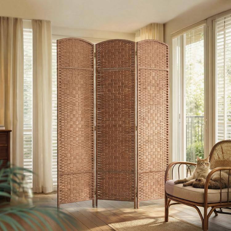 Alt View 1. PULUZ - 6' Tall Wicker Weave 3 Panel Room Divider Wall Divider - Natural.