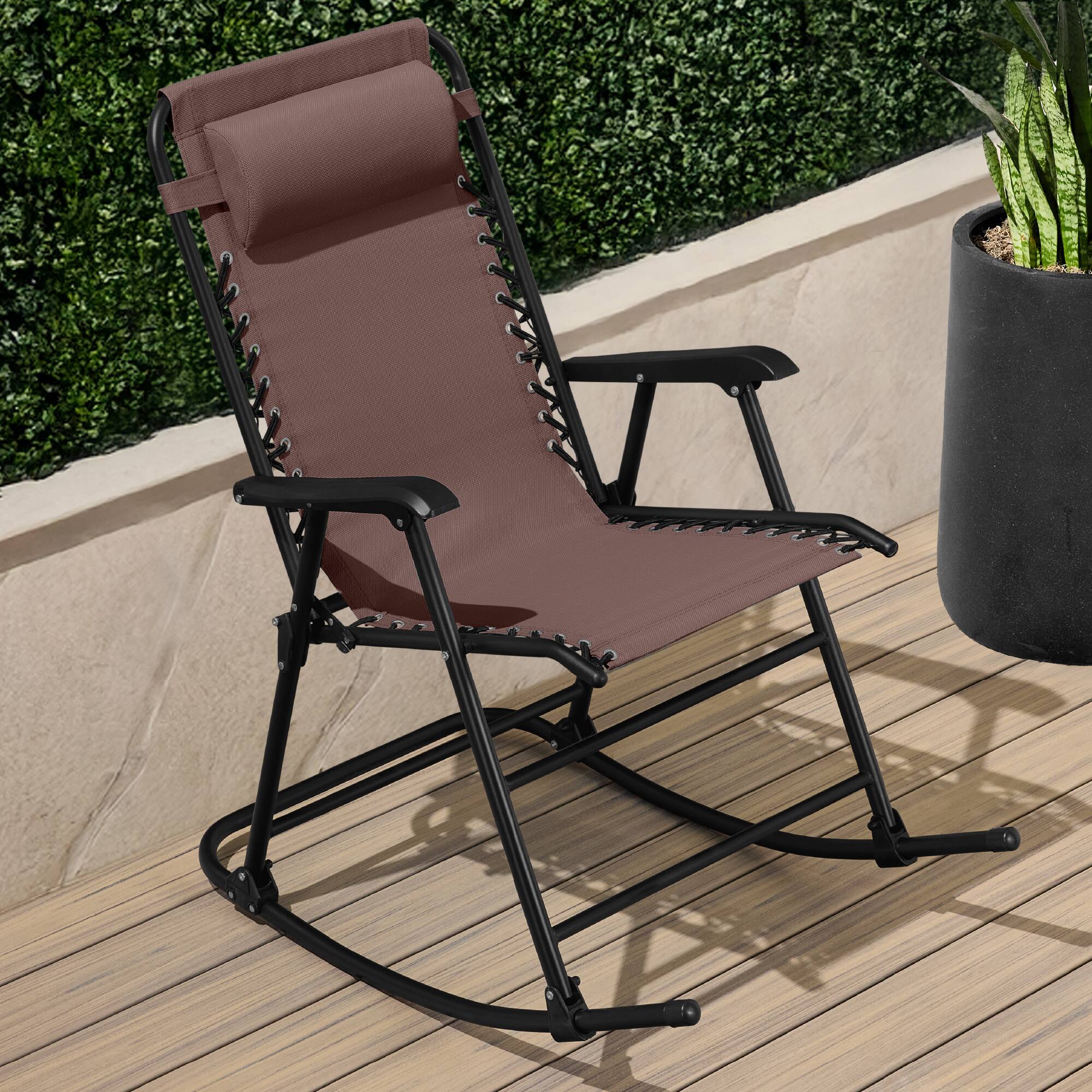 Alt View 6. Best Choice Products - Best Choice Products Folding Outdoor Zero Gravity Rocking Lounge Chair w/ Headrest Pillow - Brown - Brown.