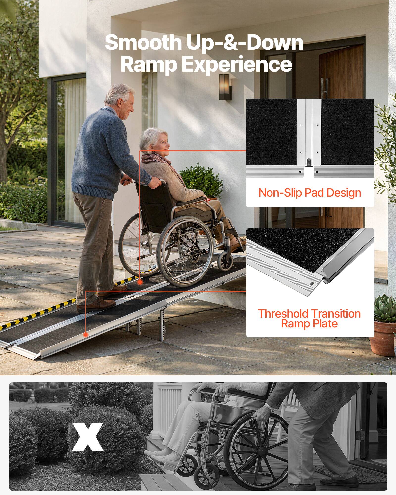Smooth Up-&-Down Ramp Experience  
Non-Slip Pad Design  
Threshold Transition Ramp Plate