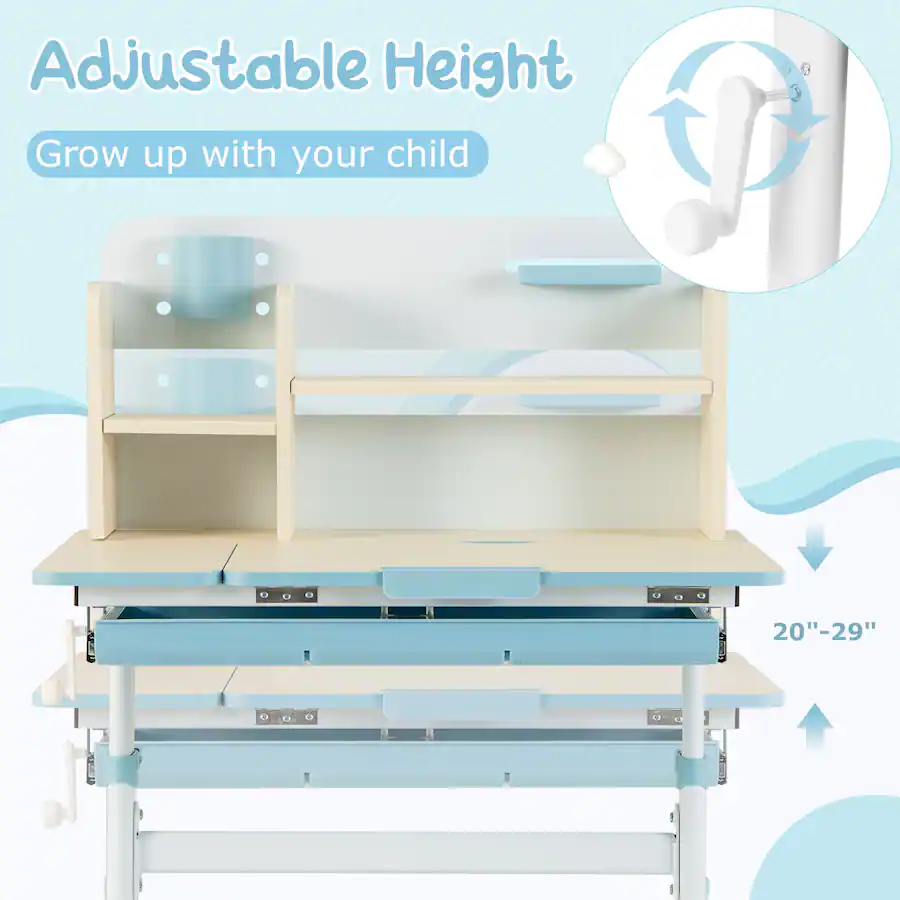 Costway Kids Study Desk Height Adjustable Children Writing Table w ...