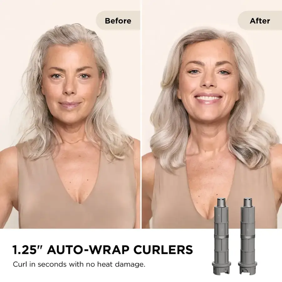 Before After 1.25" AUTO-WRAP CURLERS Curl in seconds with no heat damage.