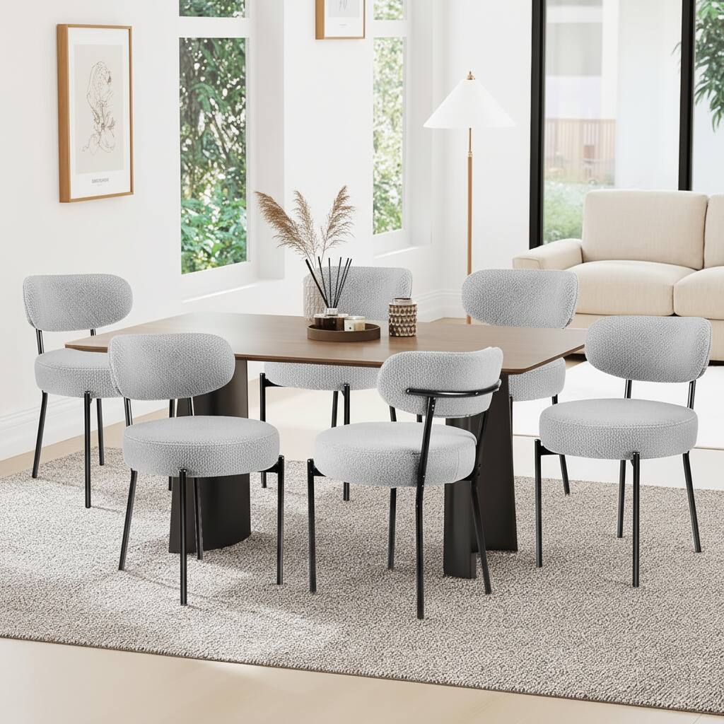 Angle. AOITUN - Boucle Dining Chairs for Daily Comfort, Set of 6 with Soft Upholstered Design, Enhance Mealtime Experience with Style - Gray.