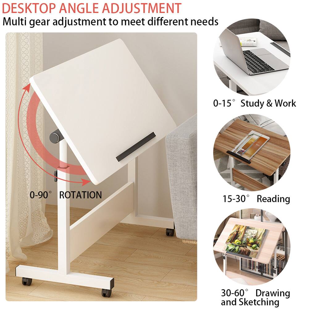 DESKTOP ANGLE ADJUSTMENT  
Multi gear adjustment to meet different needs  

0-15° Study & Work  
15-30° Reading  
30-60° Drawing and Sketching  

0-90° ROTATION