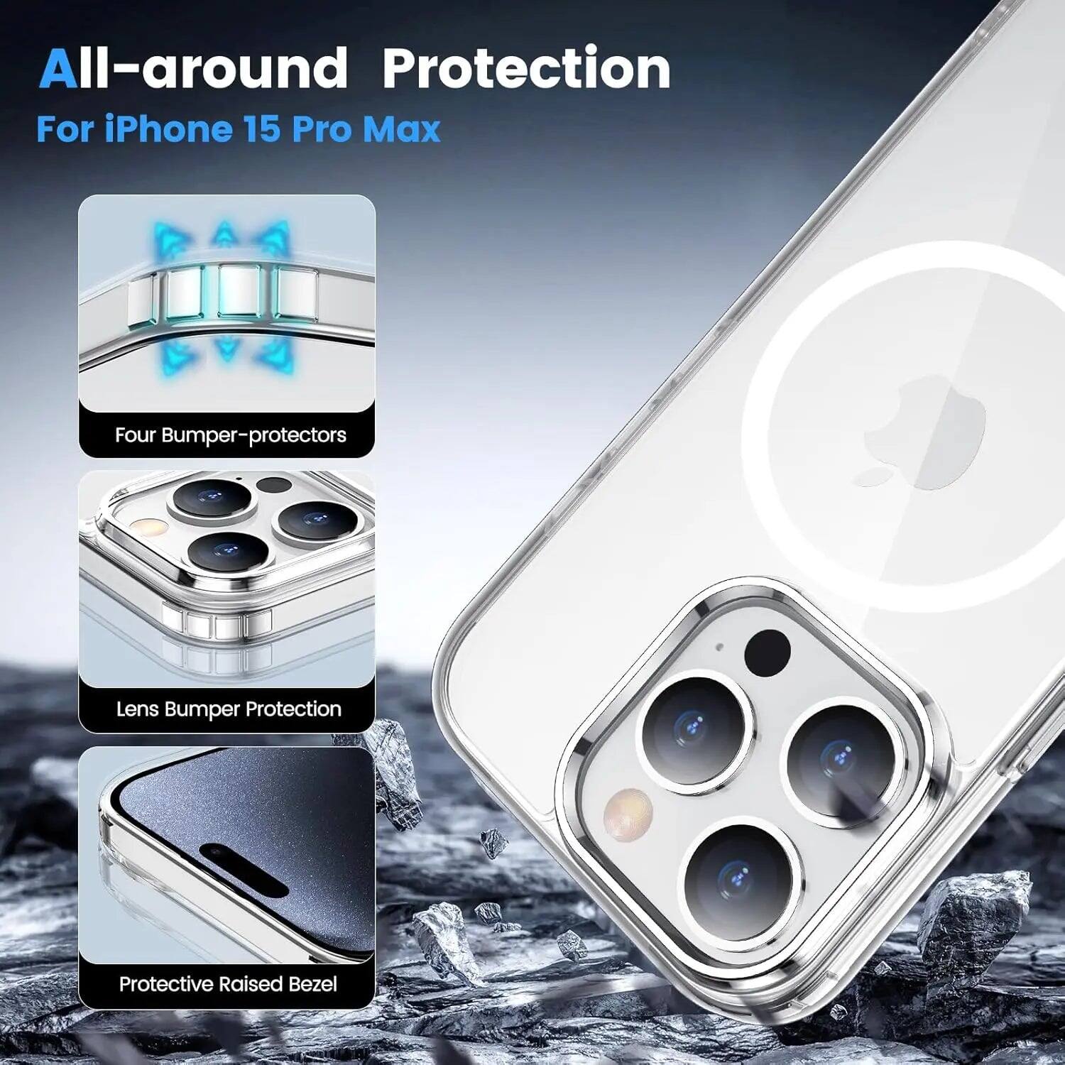 All-around Protection For iPhone 15 Pro Max

Four Bumper-protectors

Lens Bumper Protection

Protective Raised Bezel