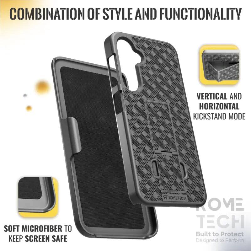 COMBINATION OF STYLE AND FUNCTIONALITY

VERTICAL AND HORIZONTAL KICKSTAND MODE

SOFT MICROFIBER TO KEEP SCREEN SAFE

ROME TECH
Built to Protect
Designed to Perform