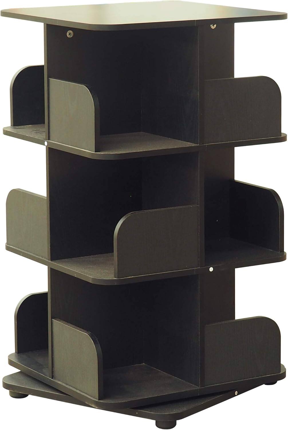 Back. Kings Brand Furniture - Kings Brand Furniture - 3-Tier Revolving Bookcase Bookshelf, Media Storage Cabinet - Black.