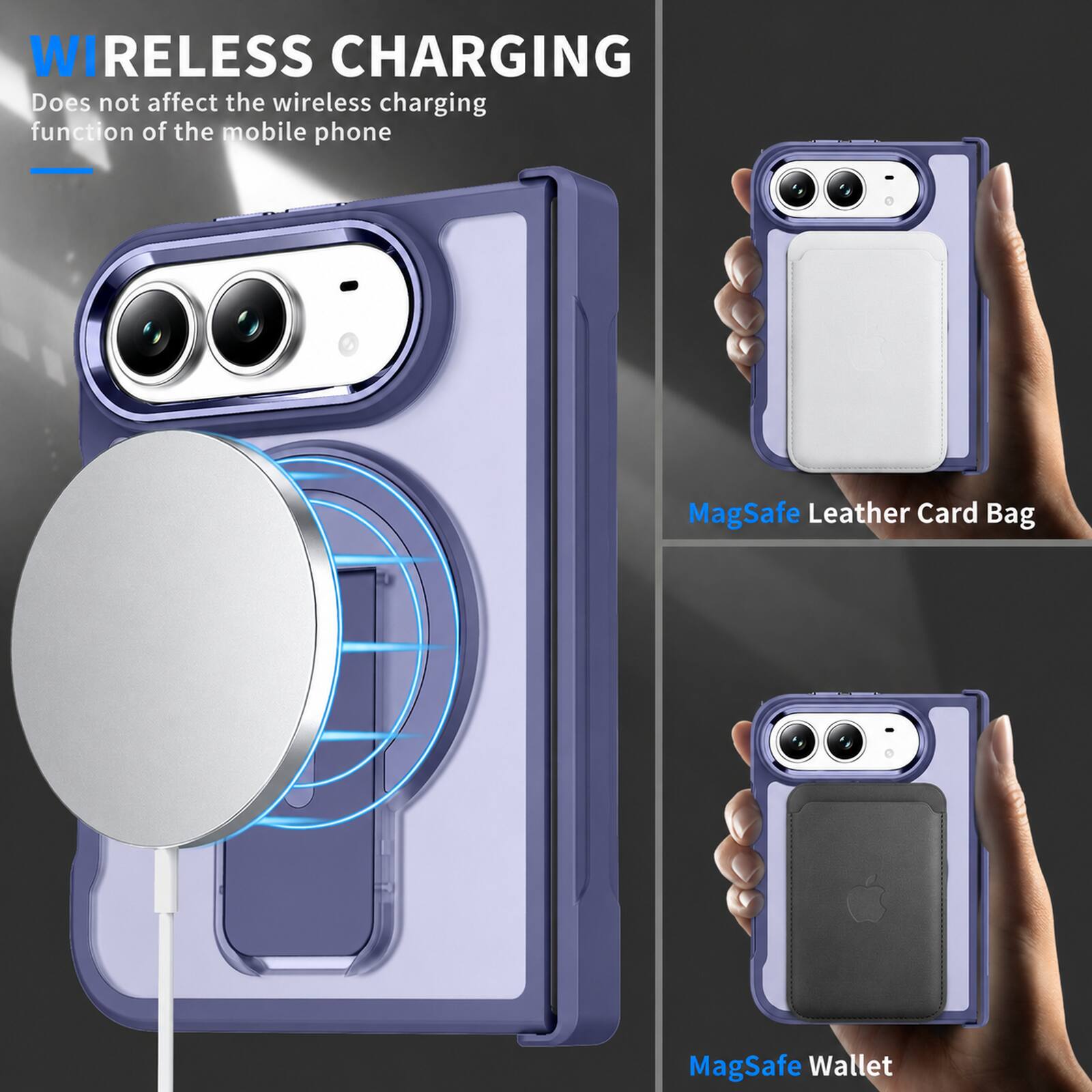 WIRELESS CHARGING  
Does not affect the wireless charging function of the mobile phone

MagSafe Leather Card Bag

MagSafe Wallet
