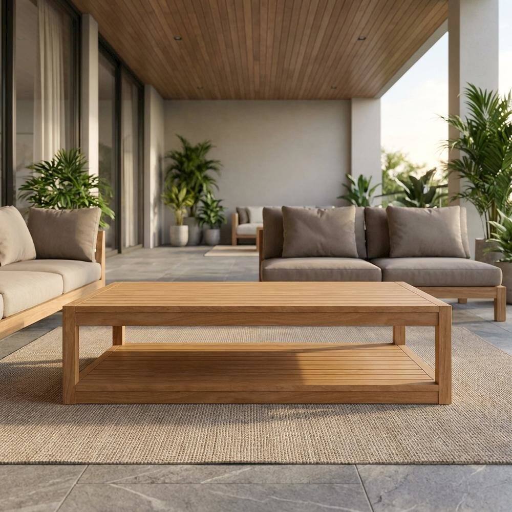 Angle. Outdoor Escape - Teak Wood Outdoor Coffee Table With Sturdy Construction And Elegant Design - Brown.