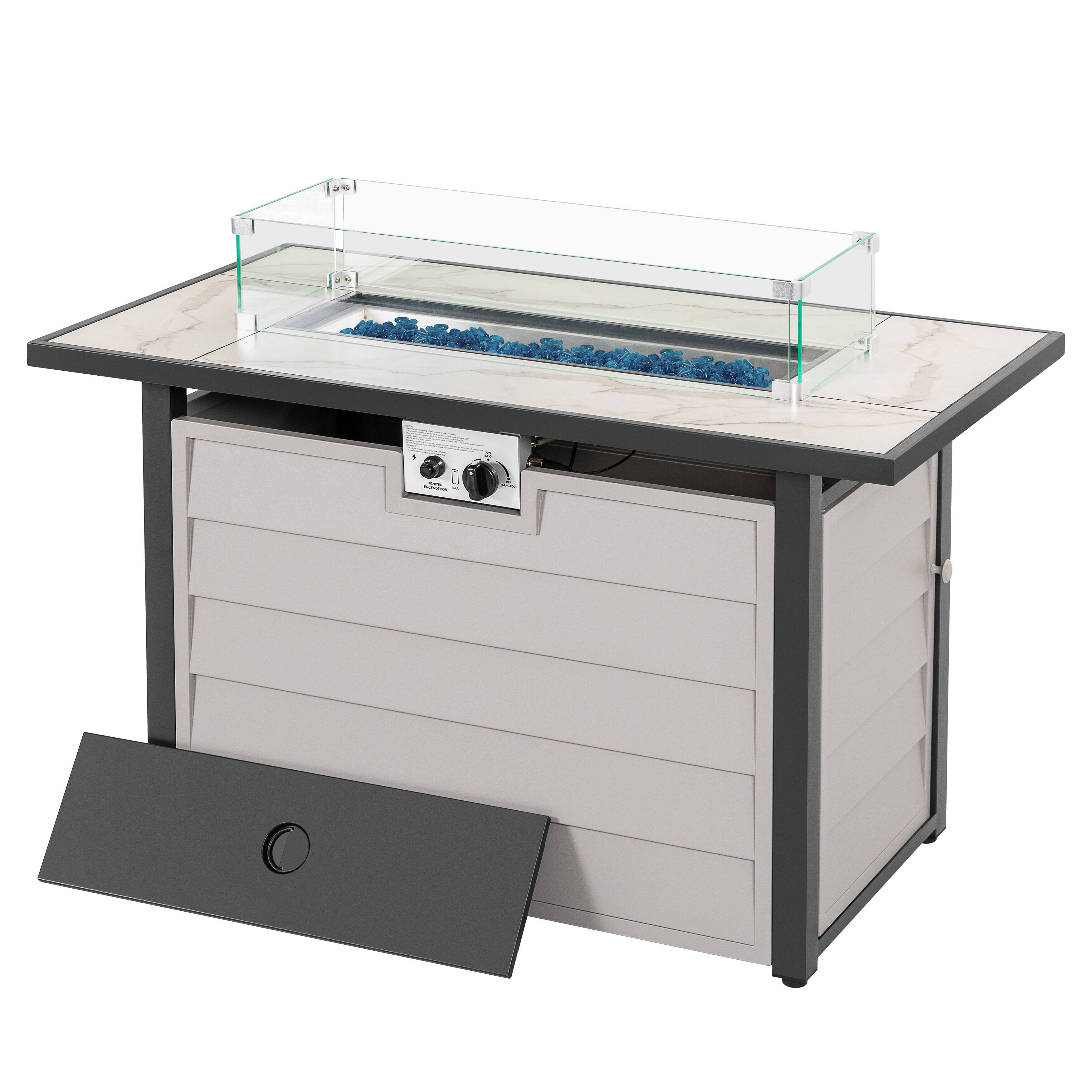 Alt View 9. Nuu Garden - 43" Outdoor Propane  Fire Pit Table with Marble Texture Glass Tabletop - Ivory White.
