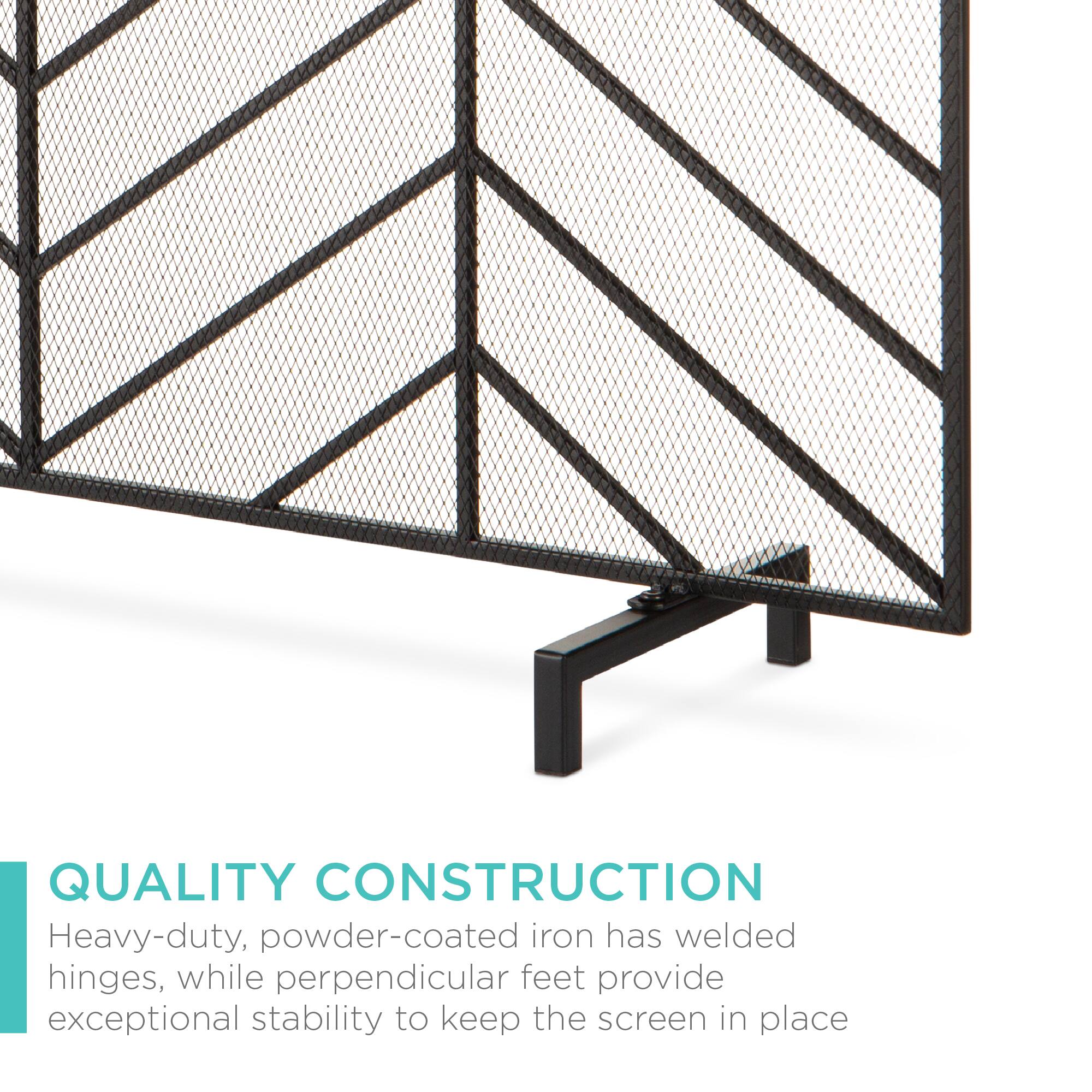 QUALITY CONSTRUCTION: Heavy-duty, powder-coated iron has welded hinges, while perpendicular feet provide exceptional stability to keep the screen in place.