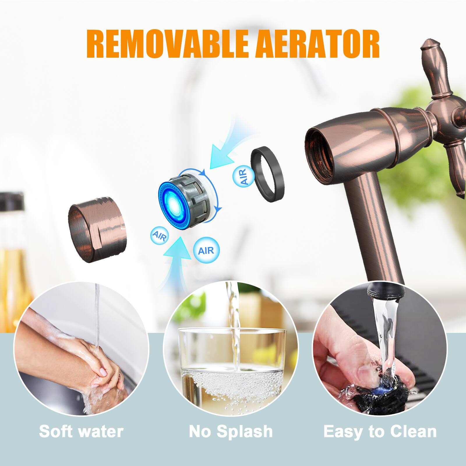 REMOVABLE AERATOR

- Soft water
- No Splash
- Easy to Clean