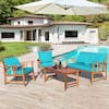 Front. Costway - Costway 4PCS Wooden Patio Furniture Set Table Sofa Chair Cushioned Garden - Teak,Turquoise.