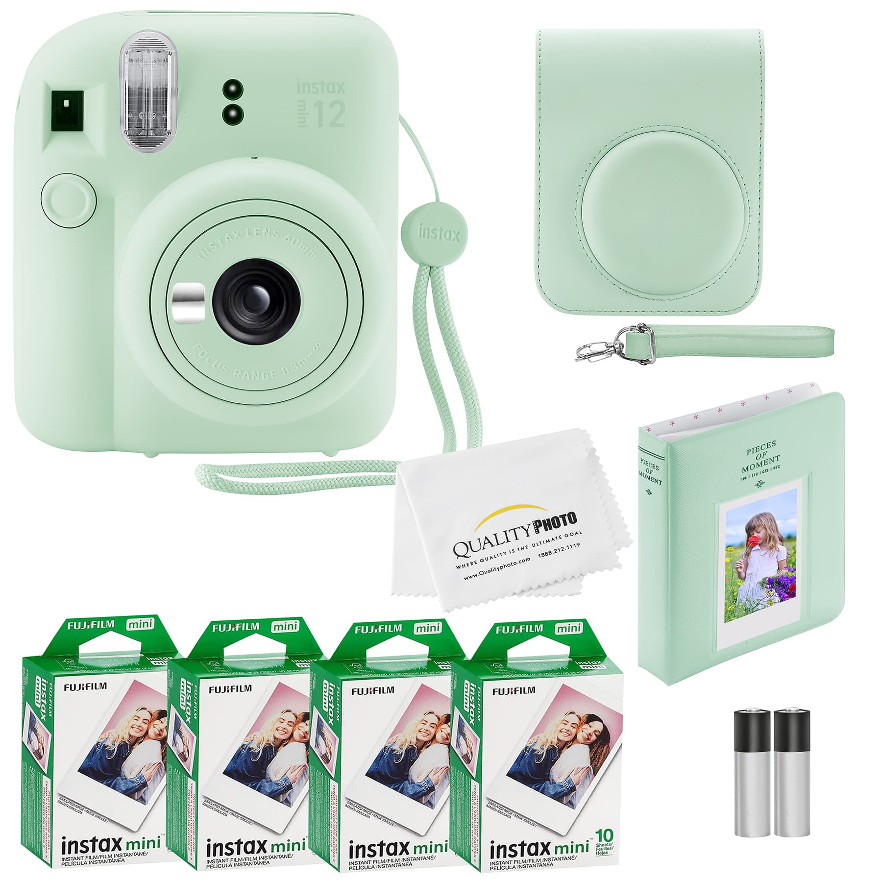 Fujifilm - Instax Mini 12 Instant Camera with Case 40 Fuji Films Decoration Stickers Frames Photo Album and More Accessory kit - Mint Green