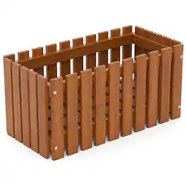 Costway - 1 PCS Solid wood patio furniture outdoor slat style flower planter box flowerpot - Natural