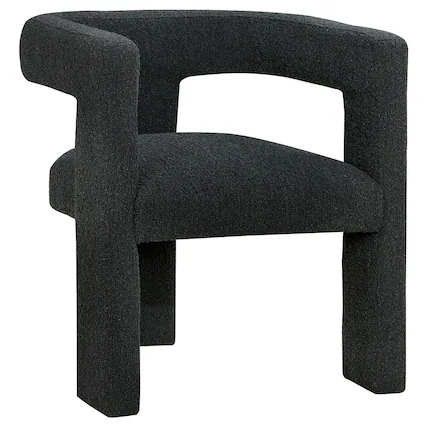 Front. Manhattan Lane - Hellen Accent Side Chair, Fully Upholstered in Black Boucle, Foam Cushion - Black.