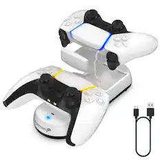 Front. Fosmon - For PS5 Charging Station, PS5 Controller Charger Station,PS5 Charging Dock,PS5 Controller Charger Dock for PlayStation 5 - White.