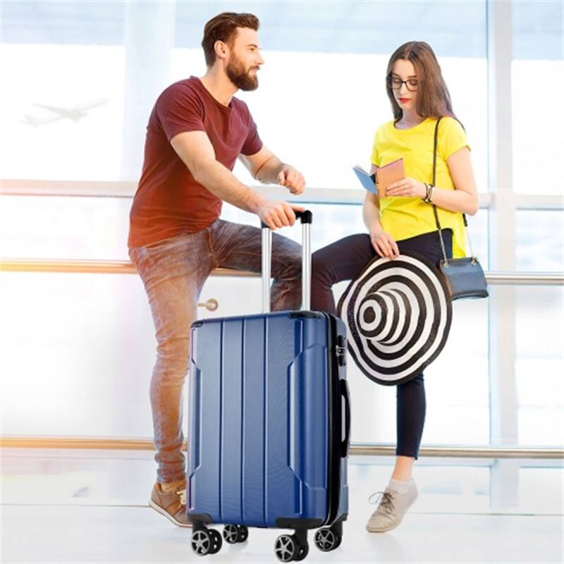 Angle. HTUTWOO - Hardshell Luggage - 24-inch Expandable Checked Suitcase, Lightweight Durable ABS, Double Wheels - Blue.