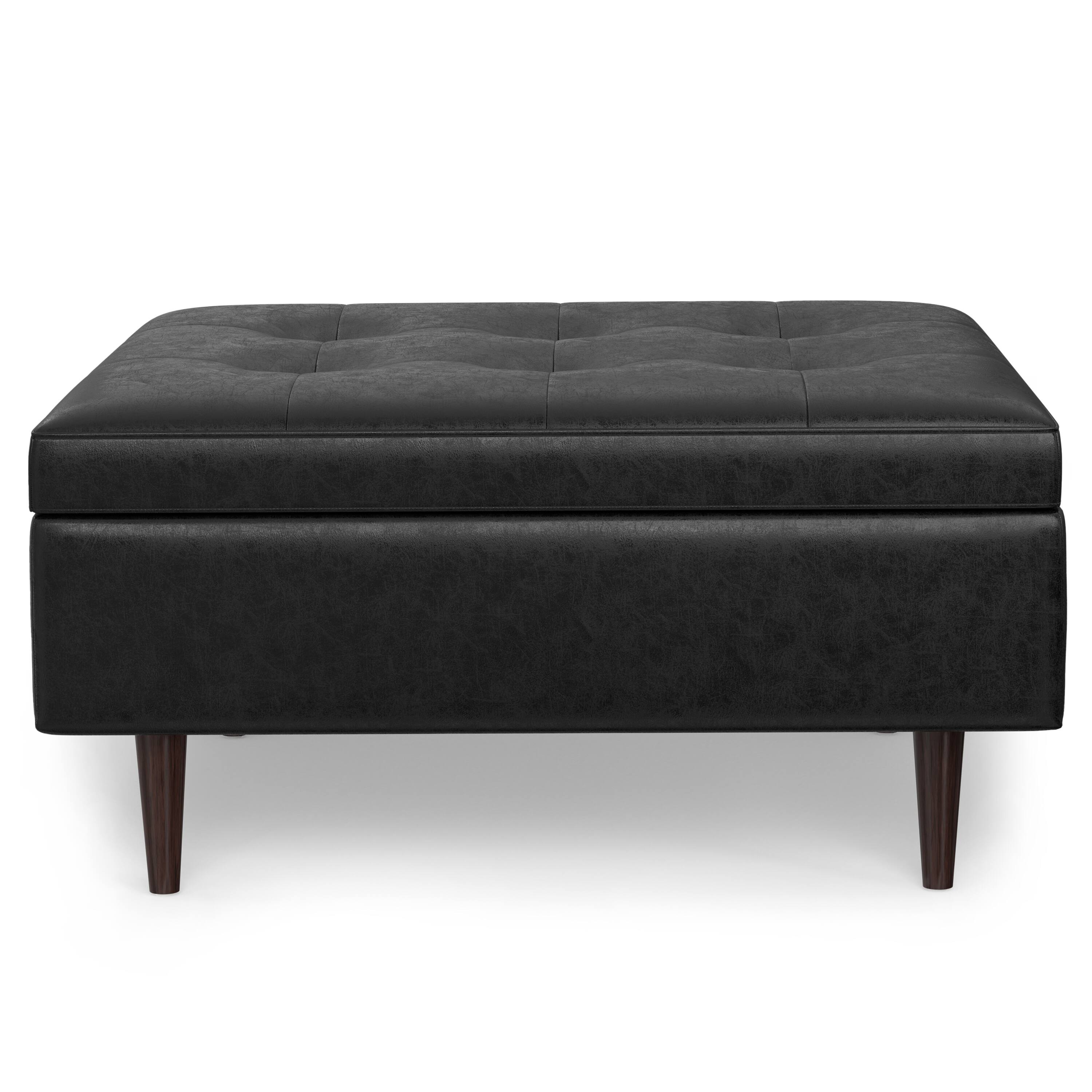 Alt View 12. Simpli Home - Shay Mid Century Large Square Coffee Table Storage Ottoman - Distressed Black.