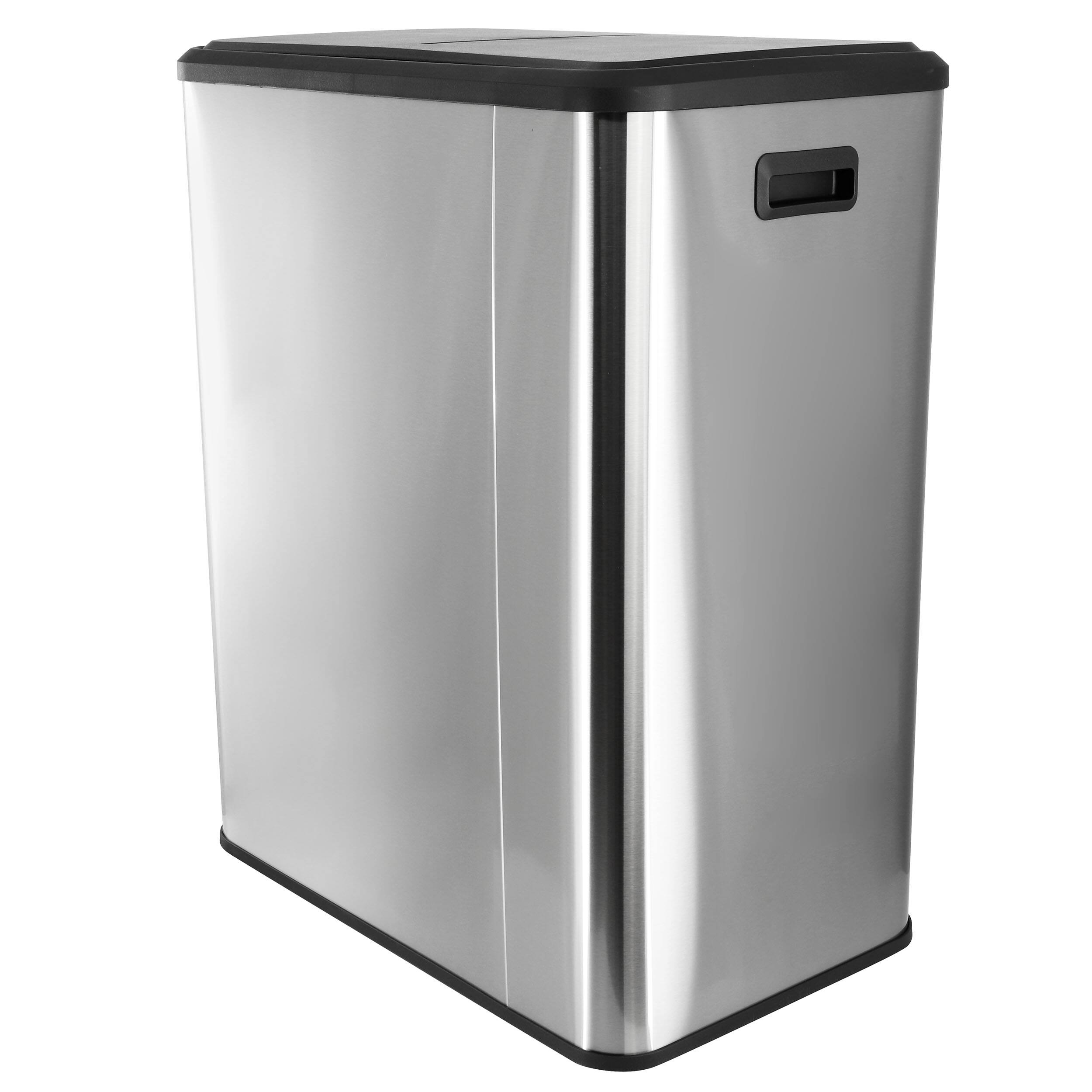 Alt View 2. Elama - Elama 60 Liter 2 Compartment Large 8 Gallon Split Stainless Steel Step Trash Bin with Slow Close Mechanism - Silver.