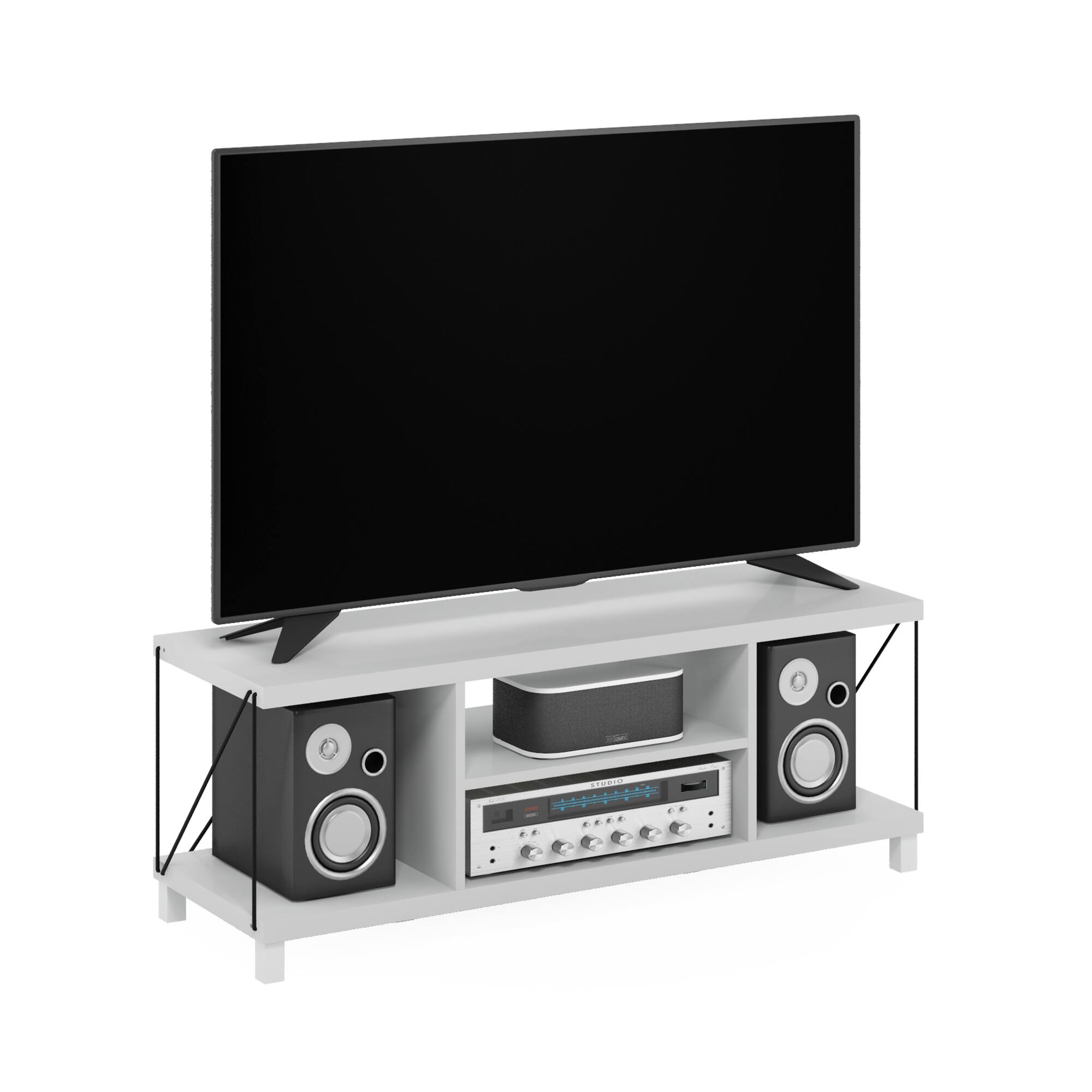 Alt View 3. Furinno - Besi No Tools Assembly Industrial Style TV Stand, Entertainment Center for 50 inch TV - White.