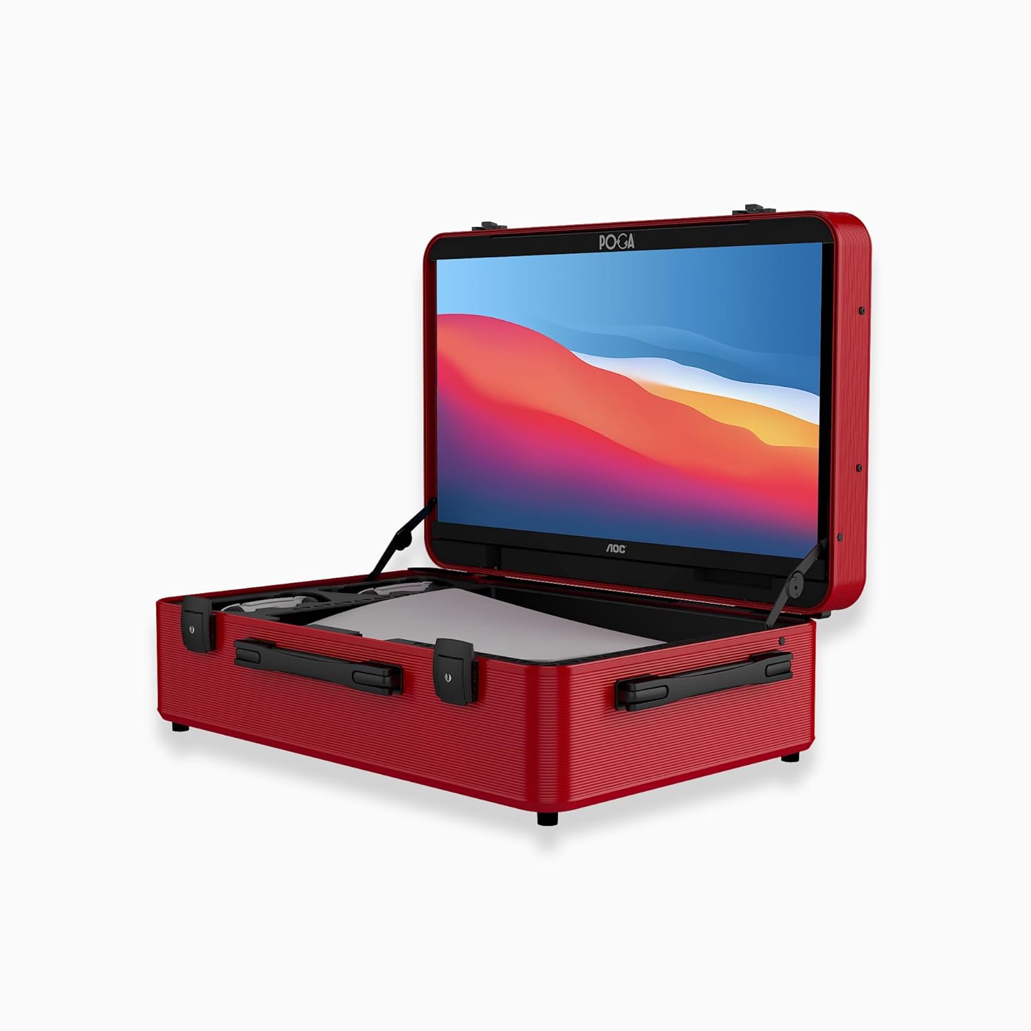 Back. POGA - LUX PlayStation 5 Premium Portable Console Travel Case w/ Trolley and 24" AOC Gaming Monitor V3 - Red.