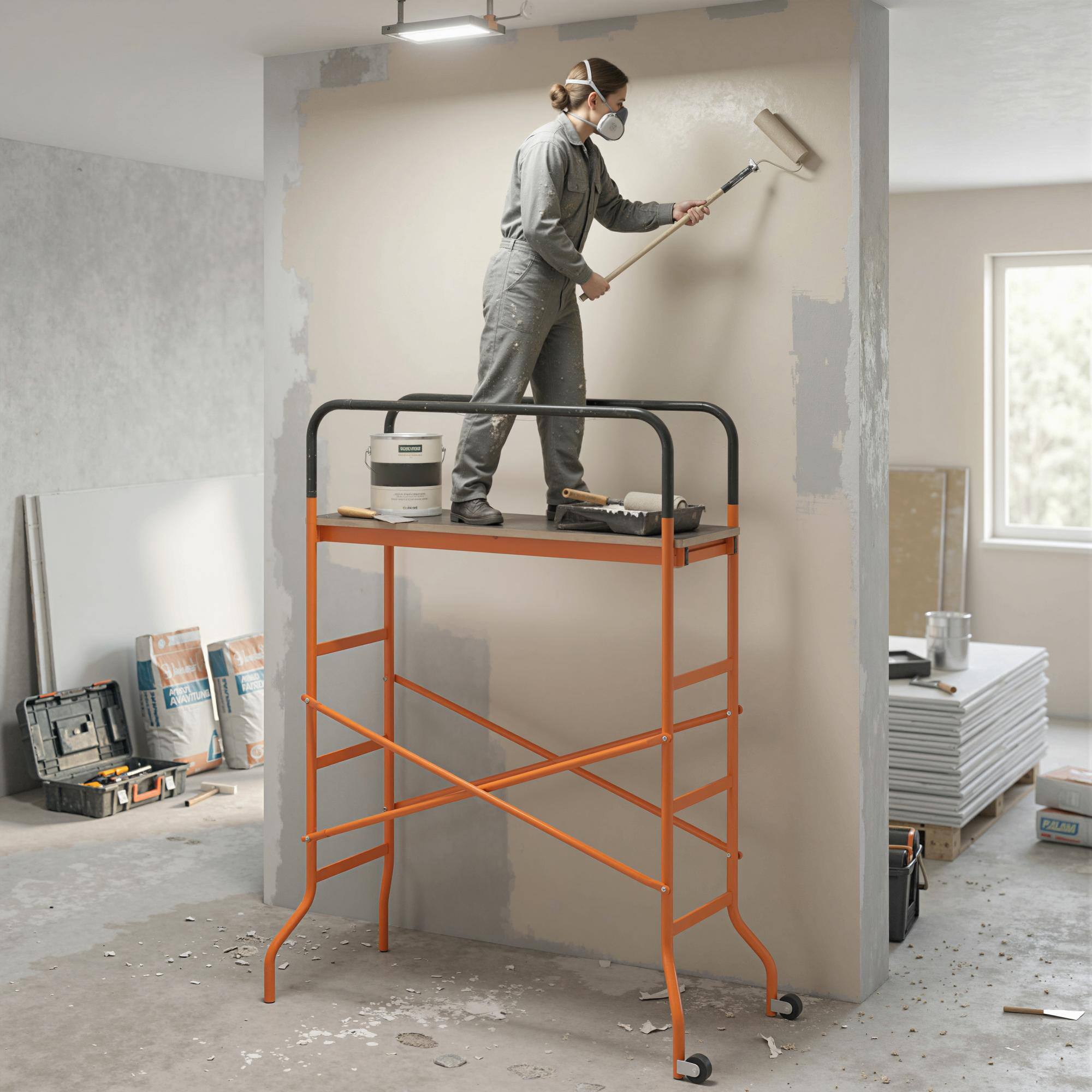 Alt View 8. Homcom - Work Platform, Rolling Scaffolding with Wheels - Orange.