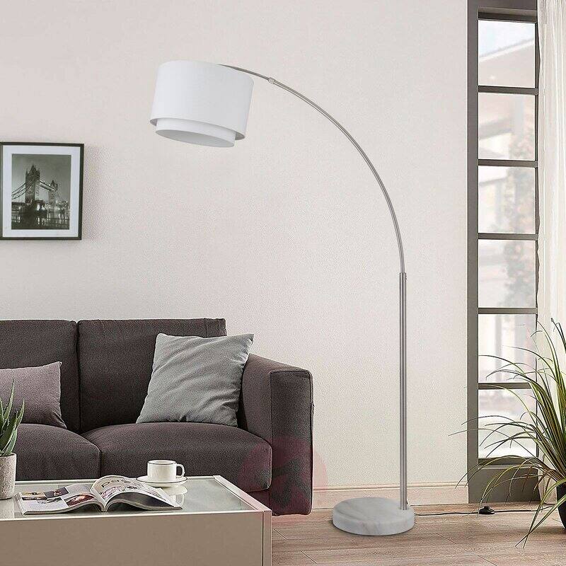 Alt View 6. FC Design - FC Design Modern 81" Tall Standing Adjustable Arched Floor Lamp with Double Drum Shade and Marble Base - White - White.