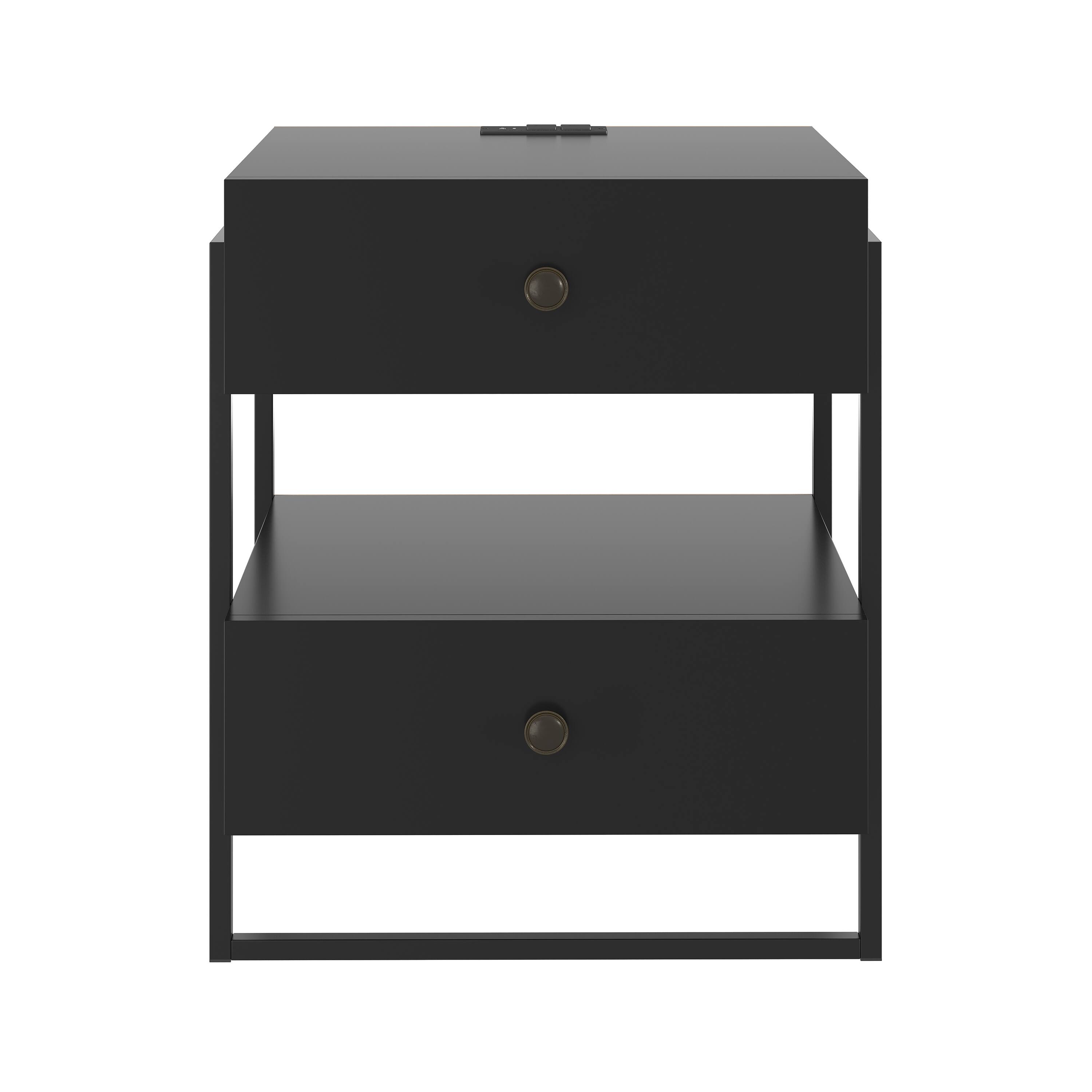 Alt View 1. Boyd Sleep - Pesaro Modern Two Drawer Nightstand with USB Charging Ports, Metal Frame - Black.