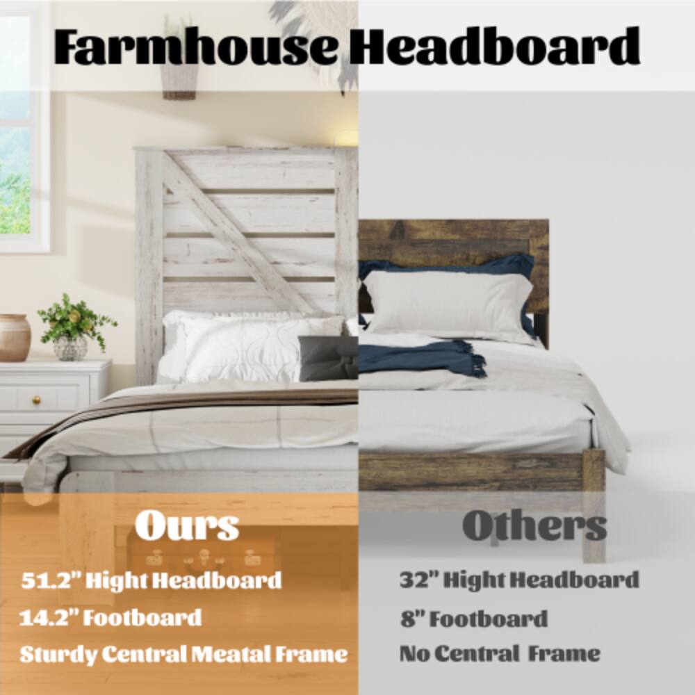 Farmhouse Headboard

Ours
- 51.2" Height Headboard
- 14.2" Footboard
- Sturdy Central Metal Frame

Others
- 32" Height Headboard
- 8" Footboard
- No Central Frame