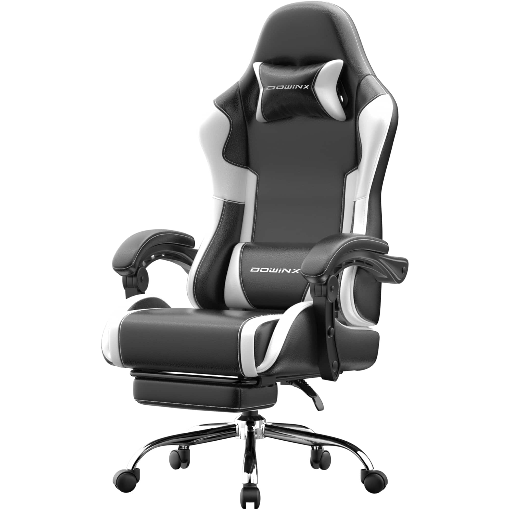 Dowinx - Ergonomic Gaming Chair with Footrest, Reclining Office Chair with Massage Lumbar Support & Adjustable Headrest for Adult - Black&White