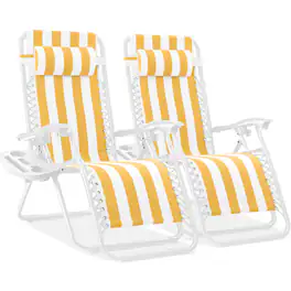 Best Choice Products - Set of 2 Zero Gravity Lounge Chair Recliners for Patio, Pool w/ Cup Holder Tray - Marigold Striped