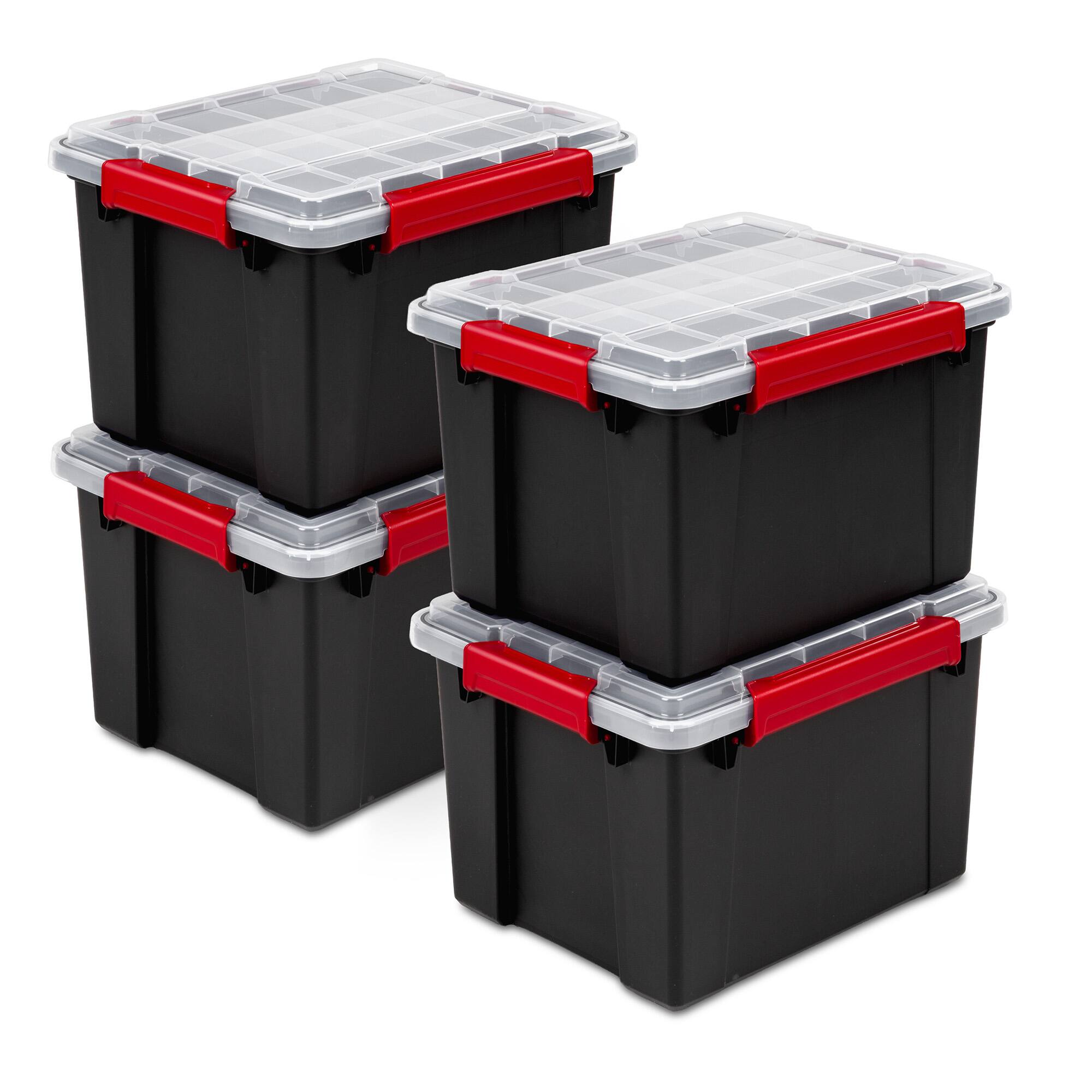 Front. Sterilite - Sterilite 8.5 Gal Gasket Box, Stackable Storage Container w/ Lid, Black, 4 Pack.